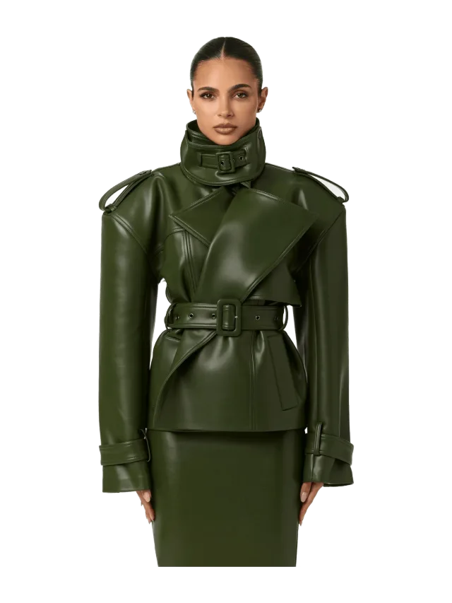 Naked Wardrobe Vegan Leather Belted Jacket