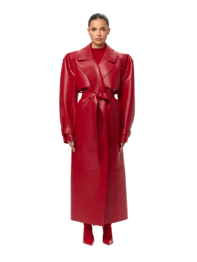 Naked Wardrobe Vegan Leather Belted Trench Coat