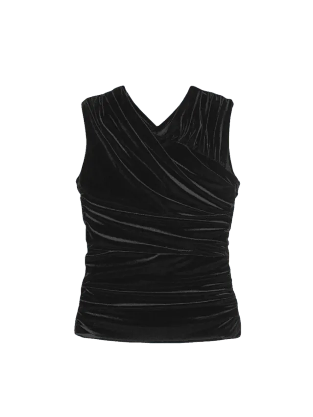 GANNI Velvet Jersey Ruched Crossover Blouse
