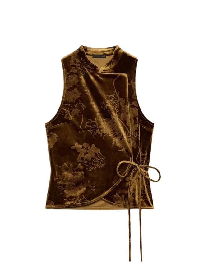 Zara VELVET TIE-FRONT TOP