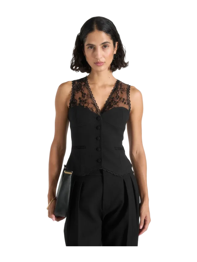 Manière de Voir Veronica - Lace Tailored Wool-Blend Corset Waistcoat - Black