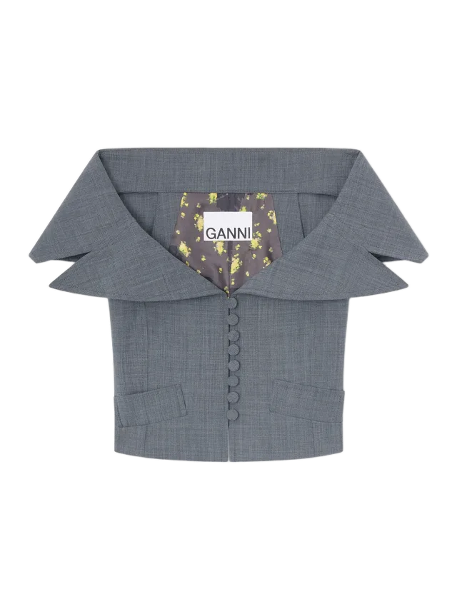 GANNI Vest in Grey Wool Melange