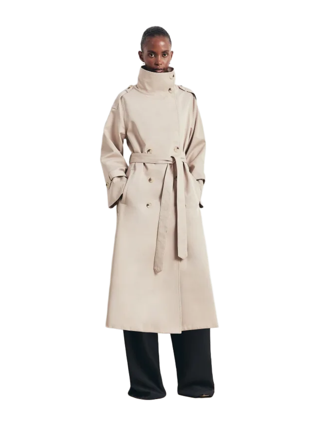 BOA Vintage Funnel Neck Trench Coat - Stone