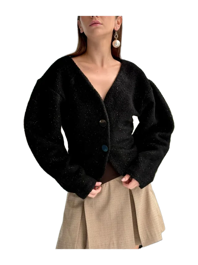 Aaizél VOLUME SLEEVE CARDIGAN in STARLIT NOIR