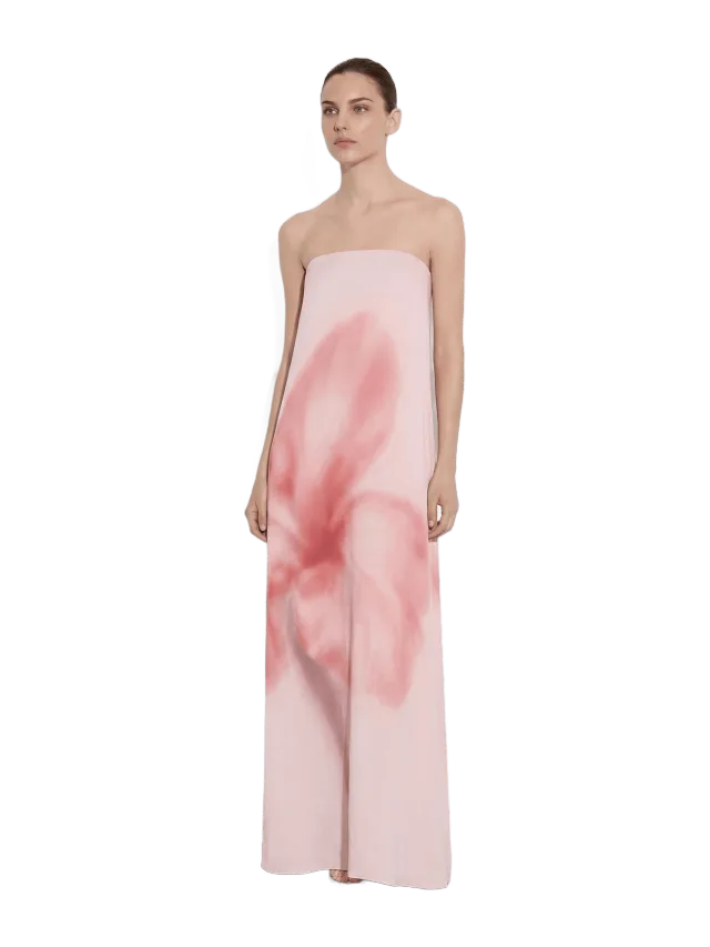 JW Pei Watercolor Floral Print Strapless Maxi Dress - Pink