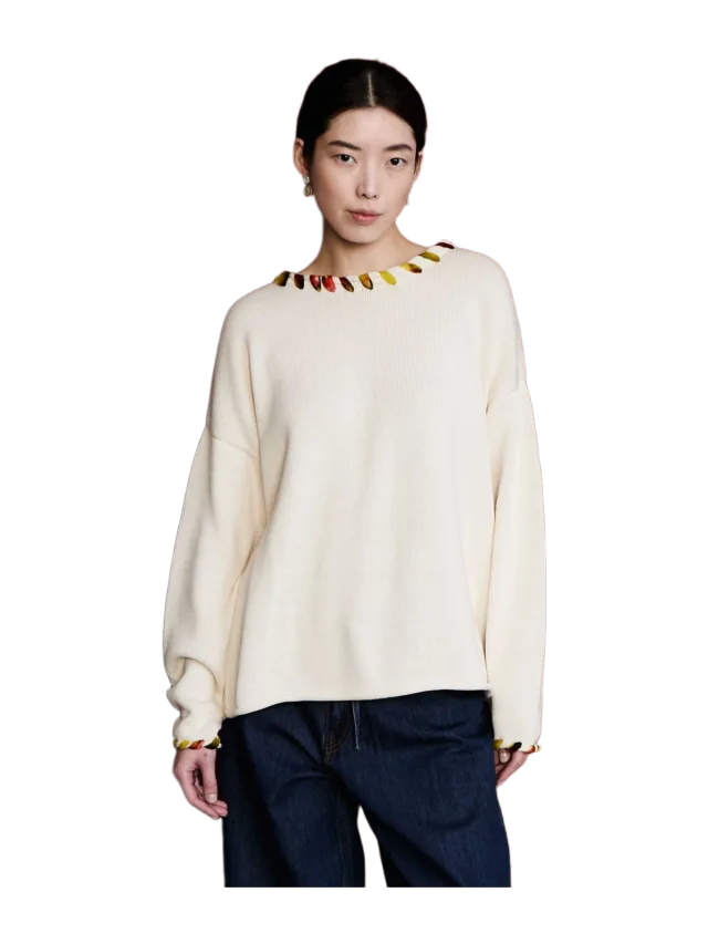 Chan Luu Whipstitch Sweater Eggshell