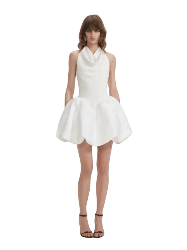 Self-Portrait White Halter Neck Mini Dress