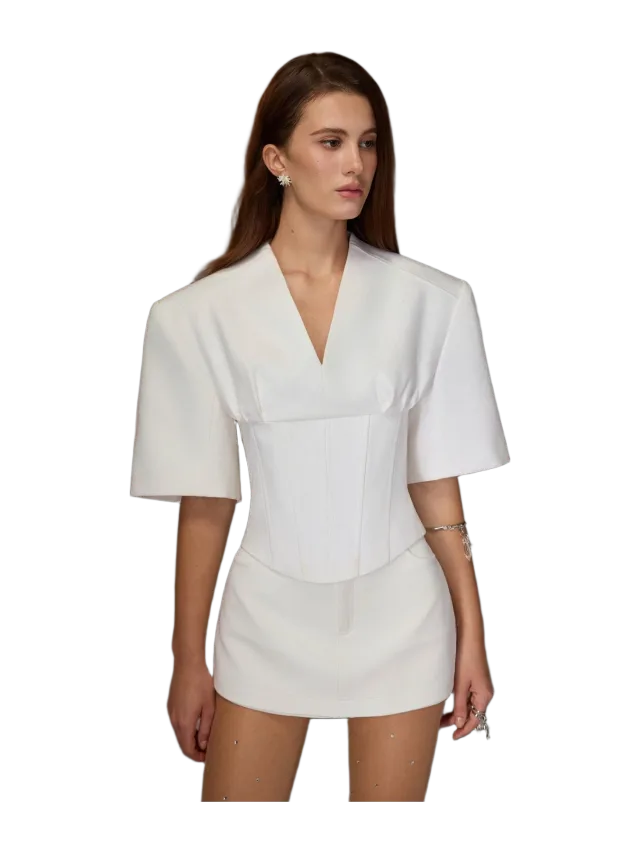 Keira Tong White Puff-sleeve Corset Top