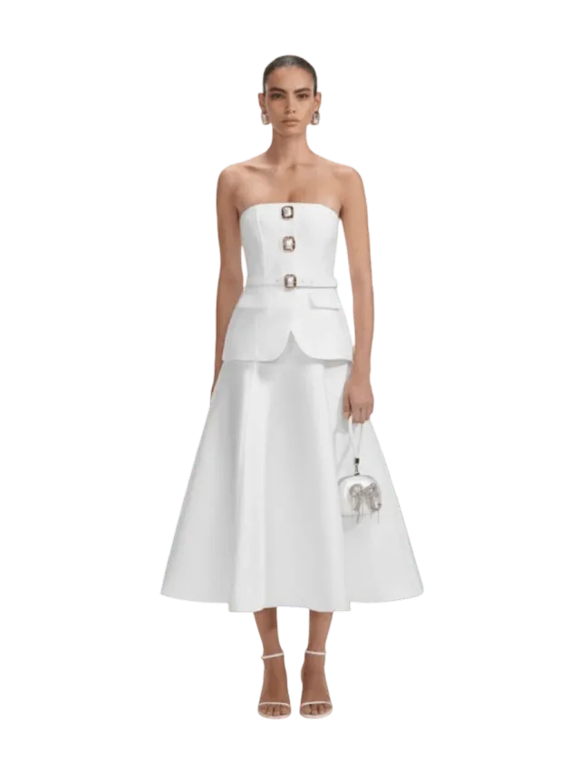 Self-Portrait White Taffeta Bandeau Midi Dress