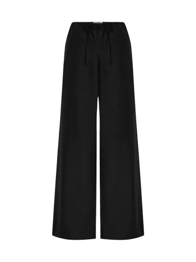 Venroy Wide Leg Linen Pant - Black