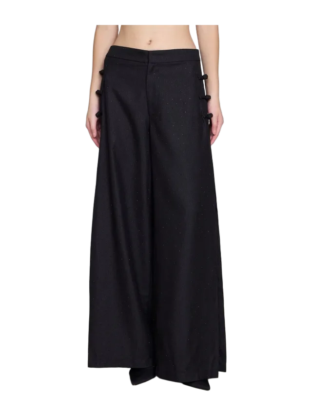 Qipology Wide Leg Pleated Pants (Sequinned Black)
