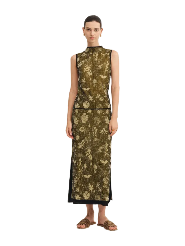 Fabrique Wind Jacquard Sleeveless Top in Burnout Silk Georgette Knit