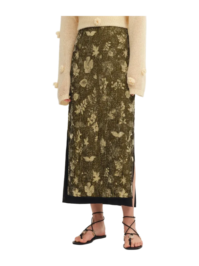 Fabrique Wind Midi Skirt in Botanical Jacquard Knit