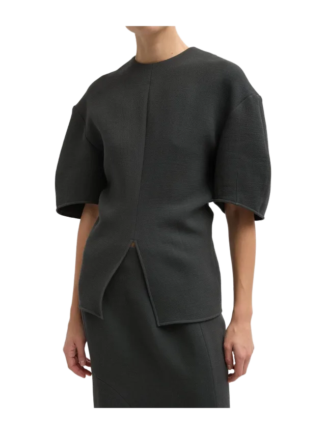 Tibi Wool Crepe Slit Front T-Shirt