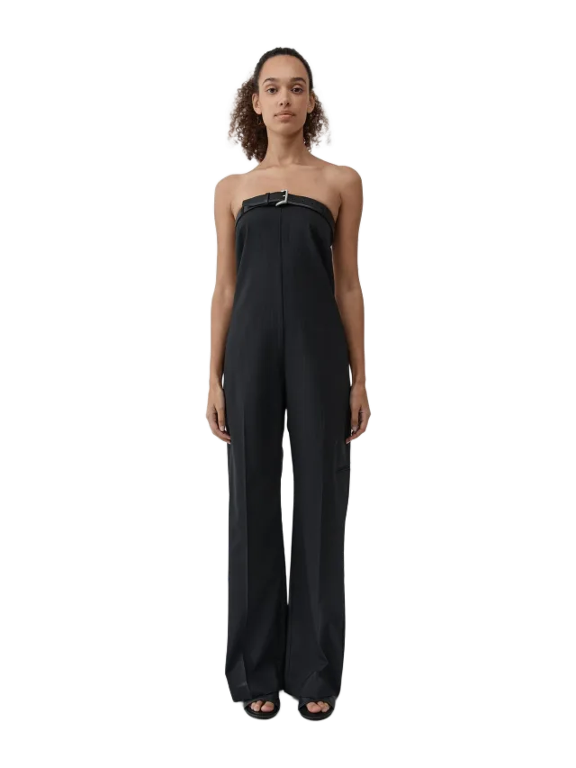 Wool Pinstripe Deconstructed Jumpsuit - Fine Pinstripe
