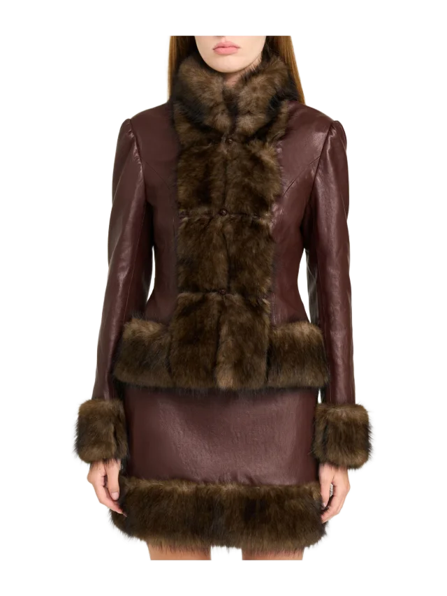 WAYF x Rose Lola Mercer Faux Fur Trim Faux Leather Jacket