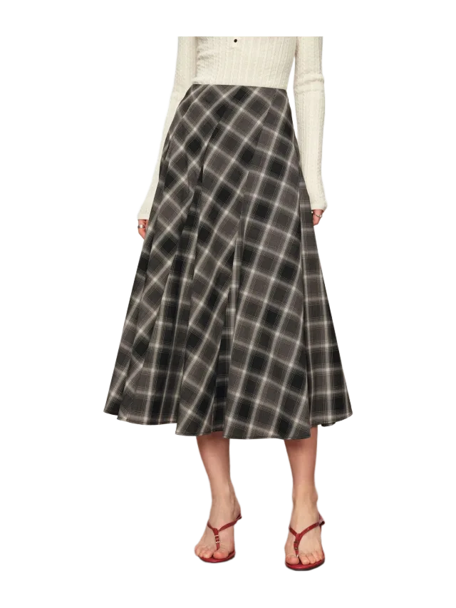 Fabrique Xaviera Checkered Maxi Skirt in Fine Wool Blend