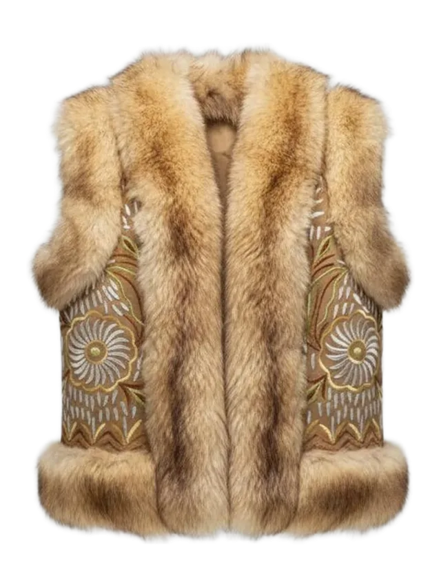 Suzani Khayati Yas Suzani Leather & Fur Embroidered Vest