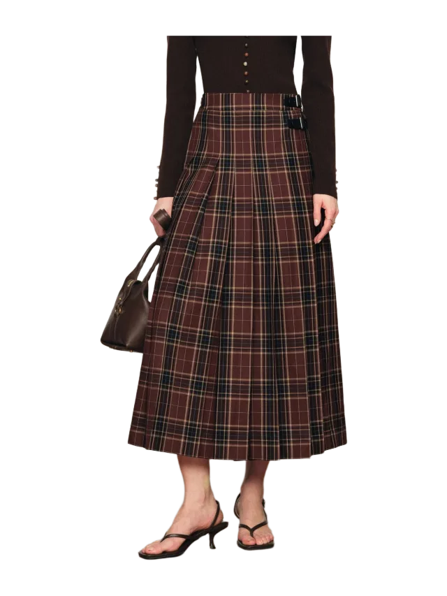 Fabrique Yehudit Plaid Pleated Wool Maxi Skirt in Wool Blend
