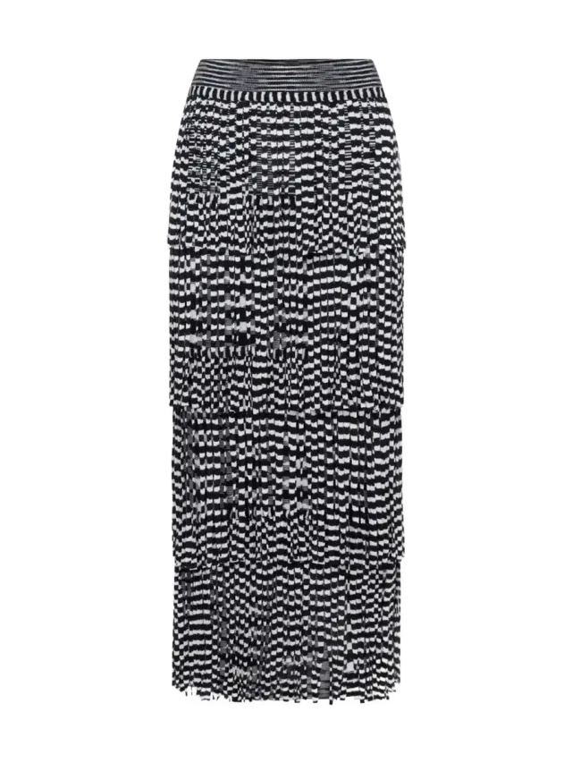 Simon Miller Za Za Knit Fringe Skirt In Black/White Space Dye