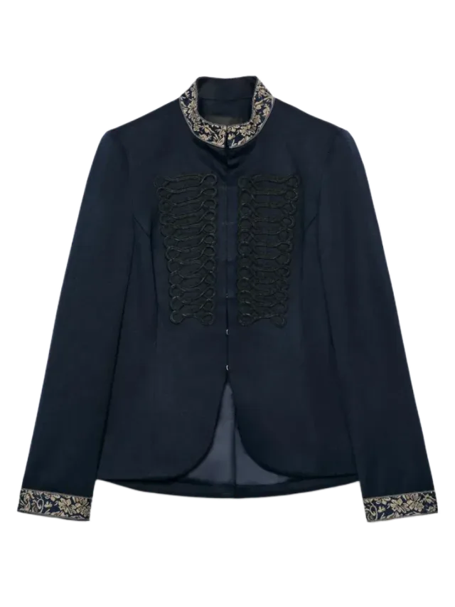 Zara ZW COLLECTION CONTRAST EMBROIDERED FROG FASTENING WOOL JACKET