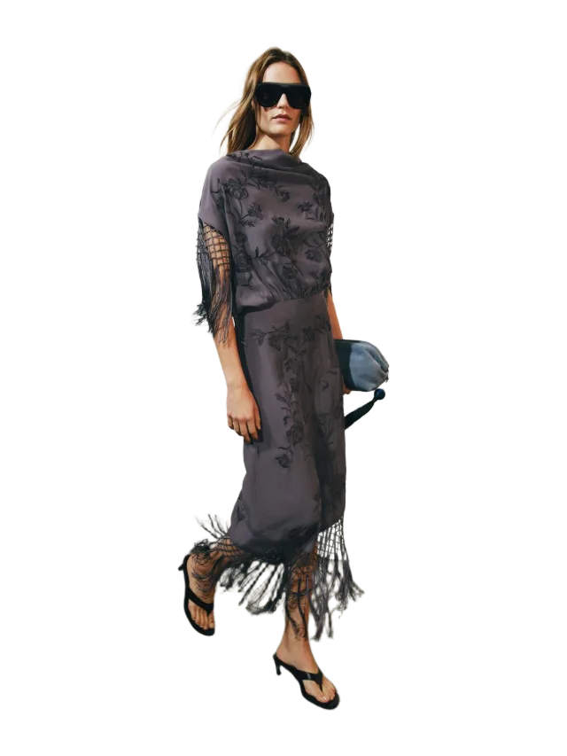 Zara ZW COLLECTION EMBROIDERED FRINGE DRESS