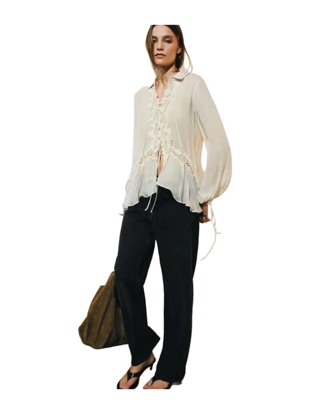 Zara ZW COLLECTION EMBROIDERED LACE BLOUSE