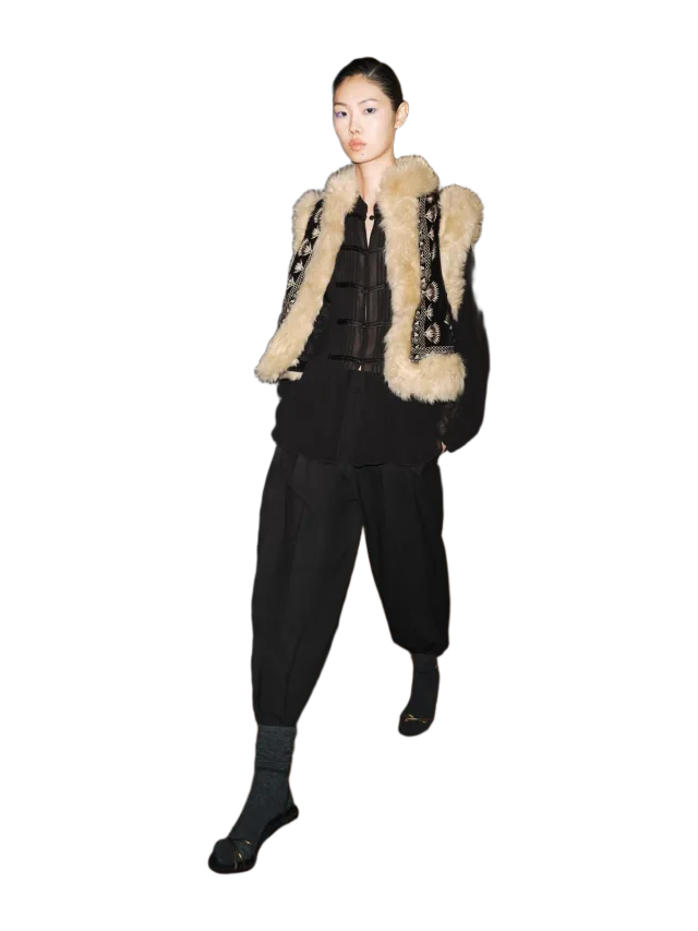 Zara ZW COLLECTION FAUX FUR COLLAR EMBROIDERED VEST
