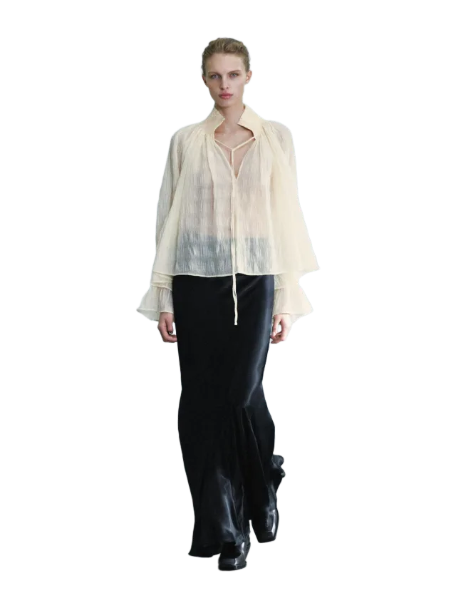 Zara ZW COLLECTION LYOCELL-BLEND RUCHED BLOUSE