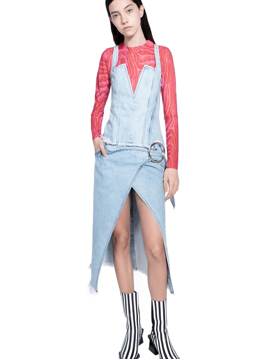 Marques' Almeida ACID WASH SKIRT WITH SIDE SPLIT