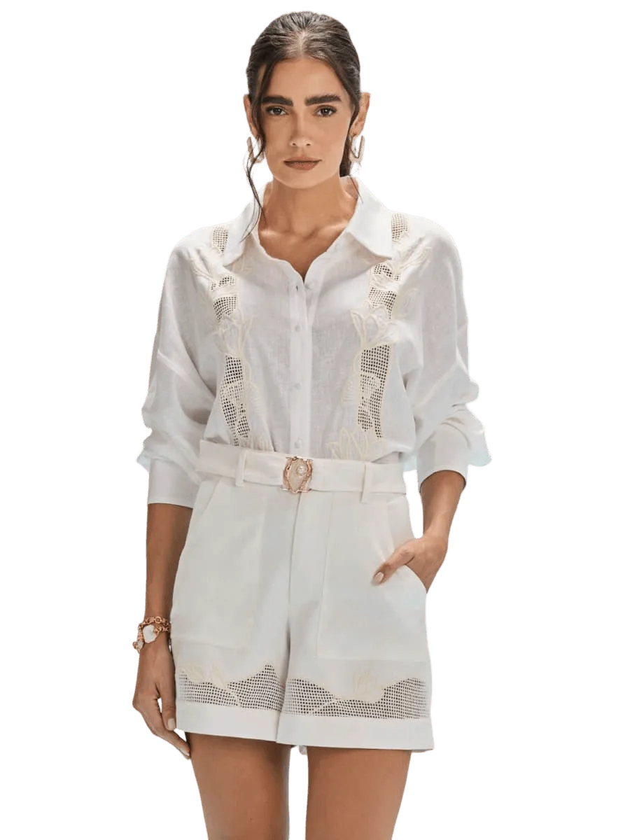 PatBO ACQUAMIST LINEN EMBROIDERED SHIRT