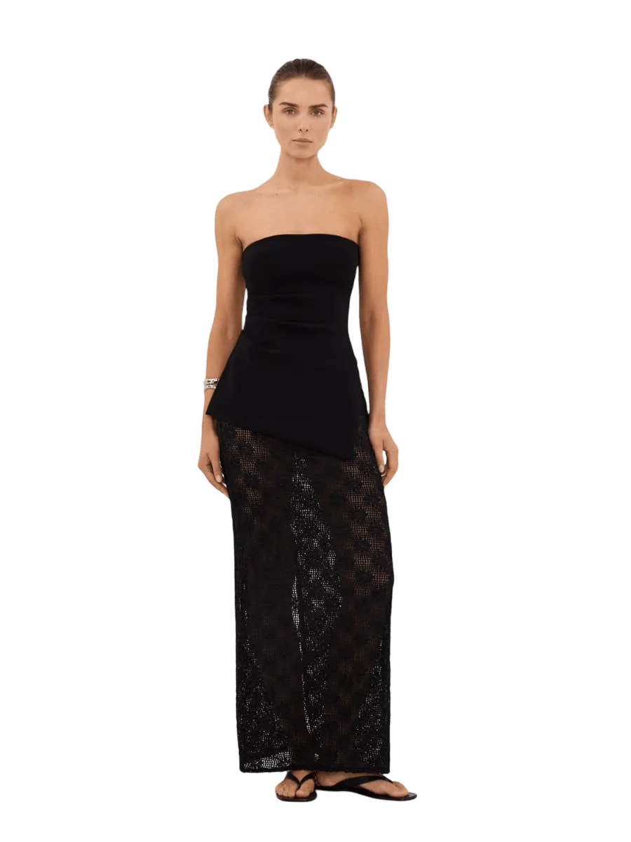 Dissh AGNES BLACK CROCHET COLUMN MIDI SKIRT