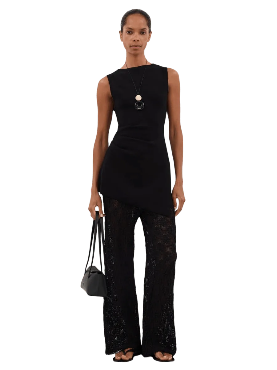 Dissh AGNES BLACK CROCHET WIDE LEG PANT