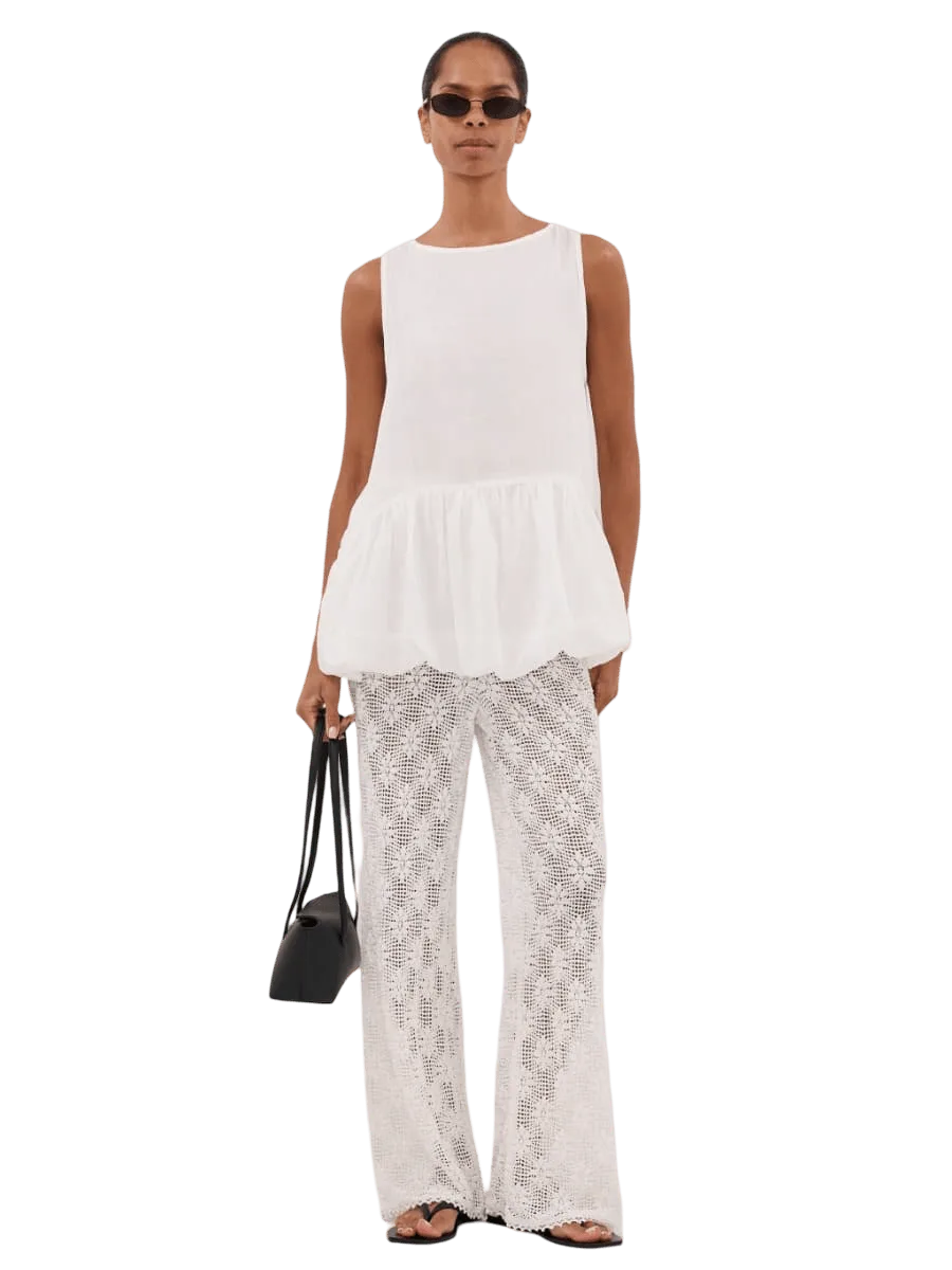 Dissh AGNES WHITE CROCHET WIDE LEG PANT