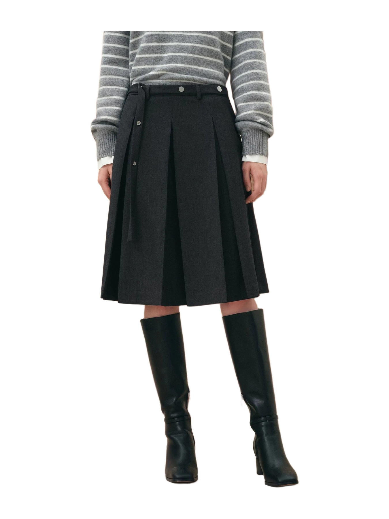 Fabrique Alaia Belted Pleated Midi Skirt In Wool Blend