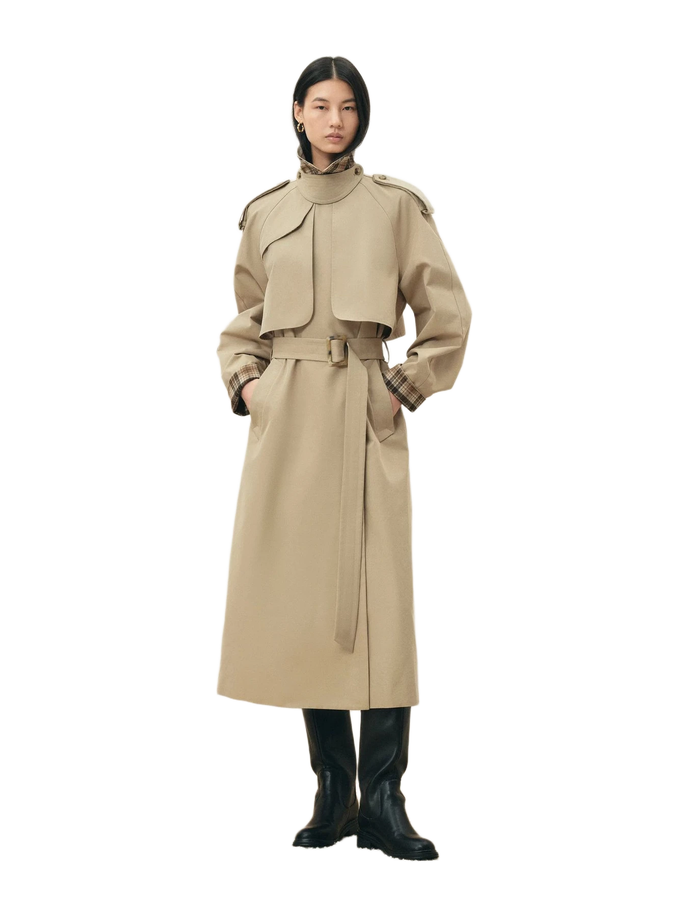Fabrique Alexandra Lightweight Belted Long Trench Coat In Cotton Blend Twill