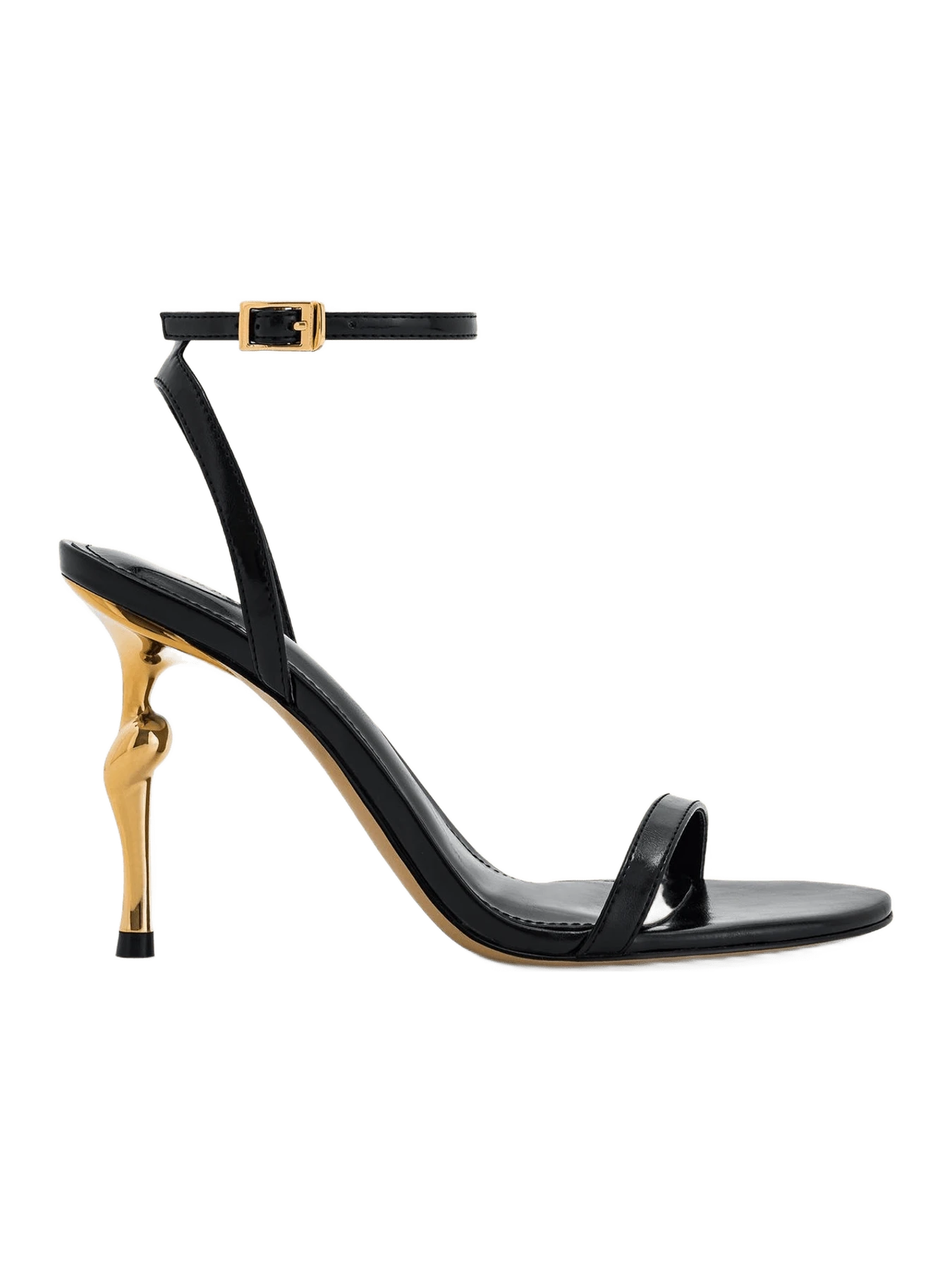 JW Pei Alivia Gold Metal Heel Sandals - Black