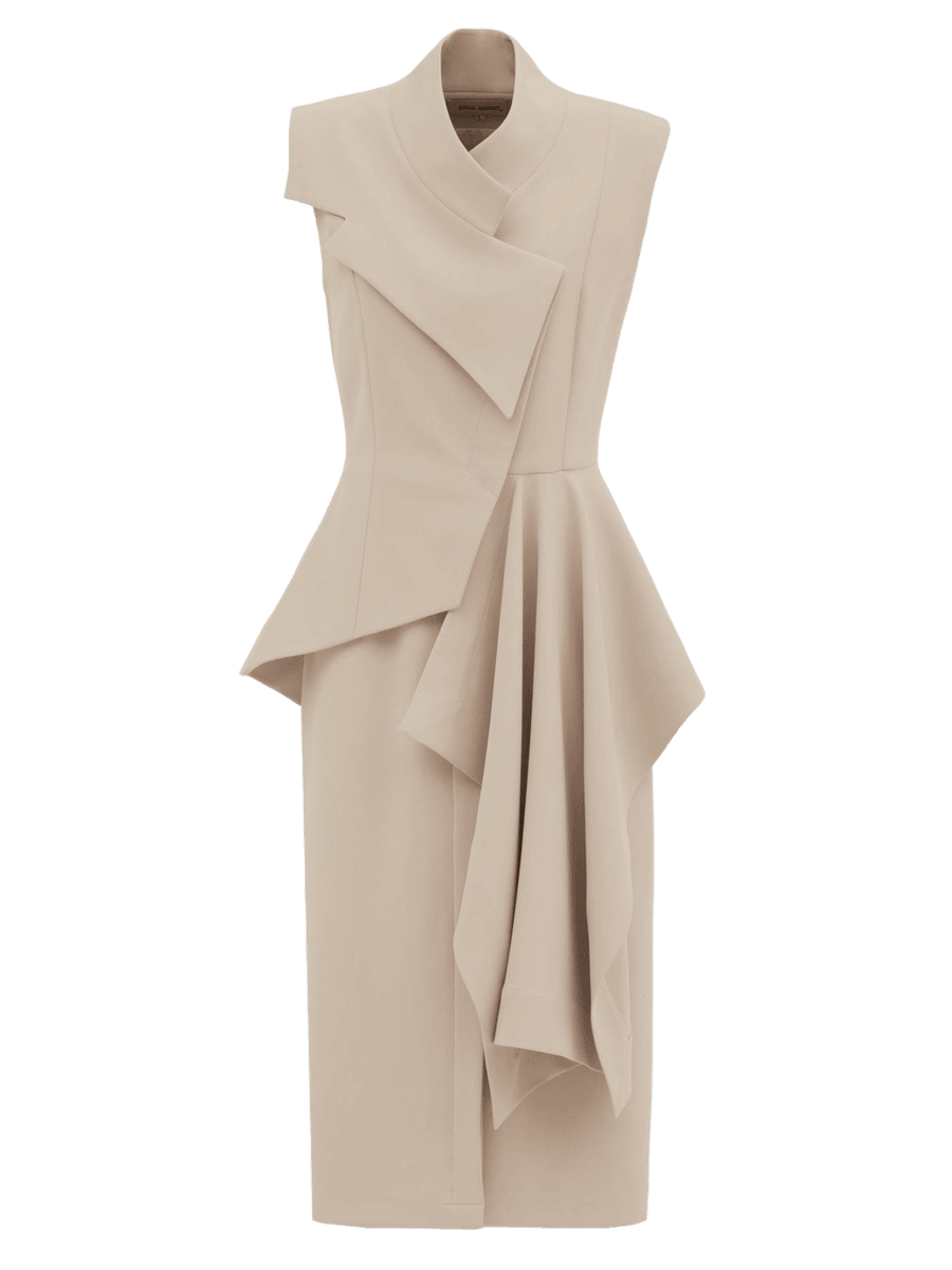 Doors Architectural Draped Midi Dress - Beige