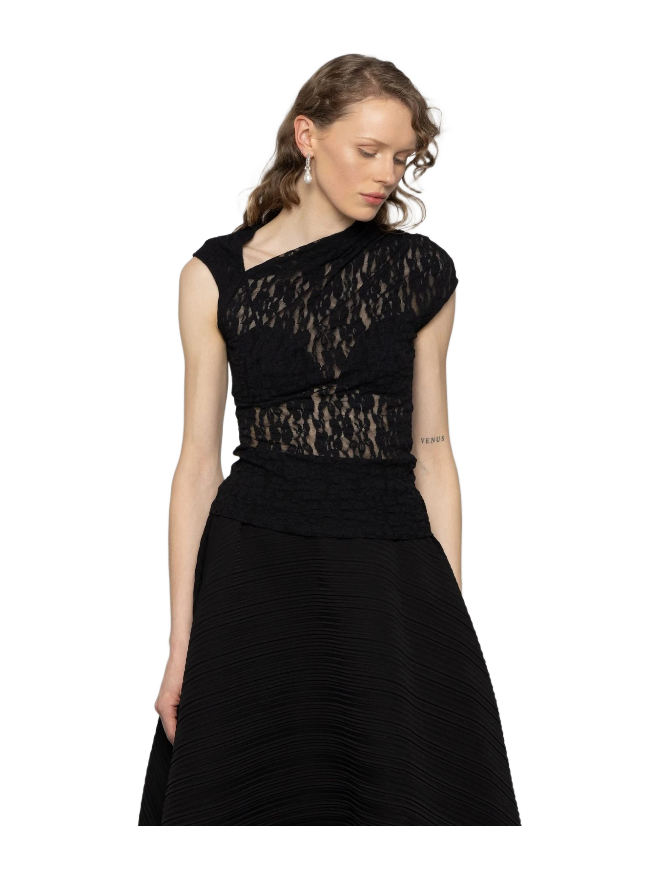 ESTHÉ Asymmetric Cut-Out Lace Top