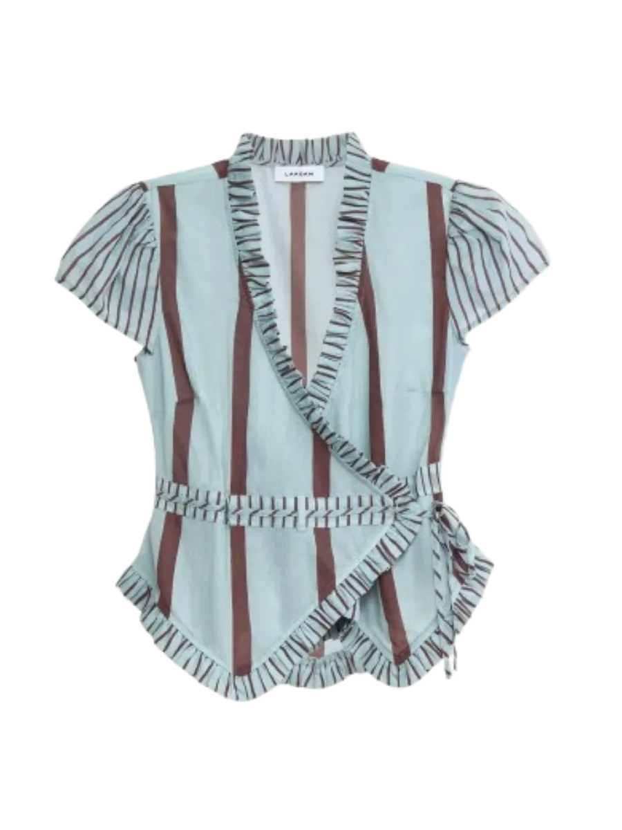 Laagam Atena Turquoise Striped Wrap Blouse