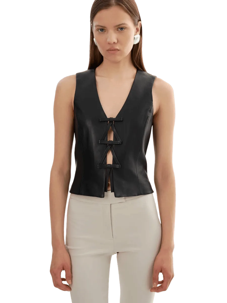 Lamarque BASTINA | Leather Bow Top