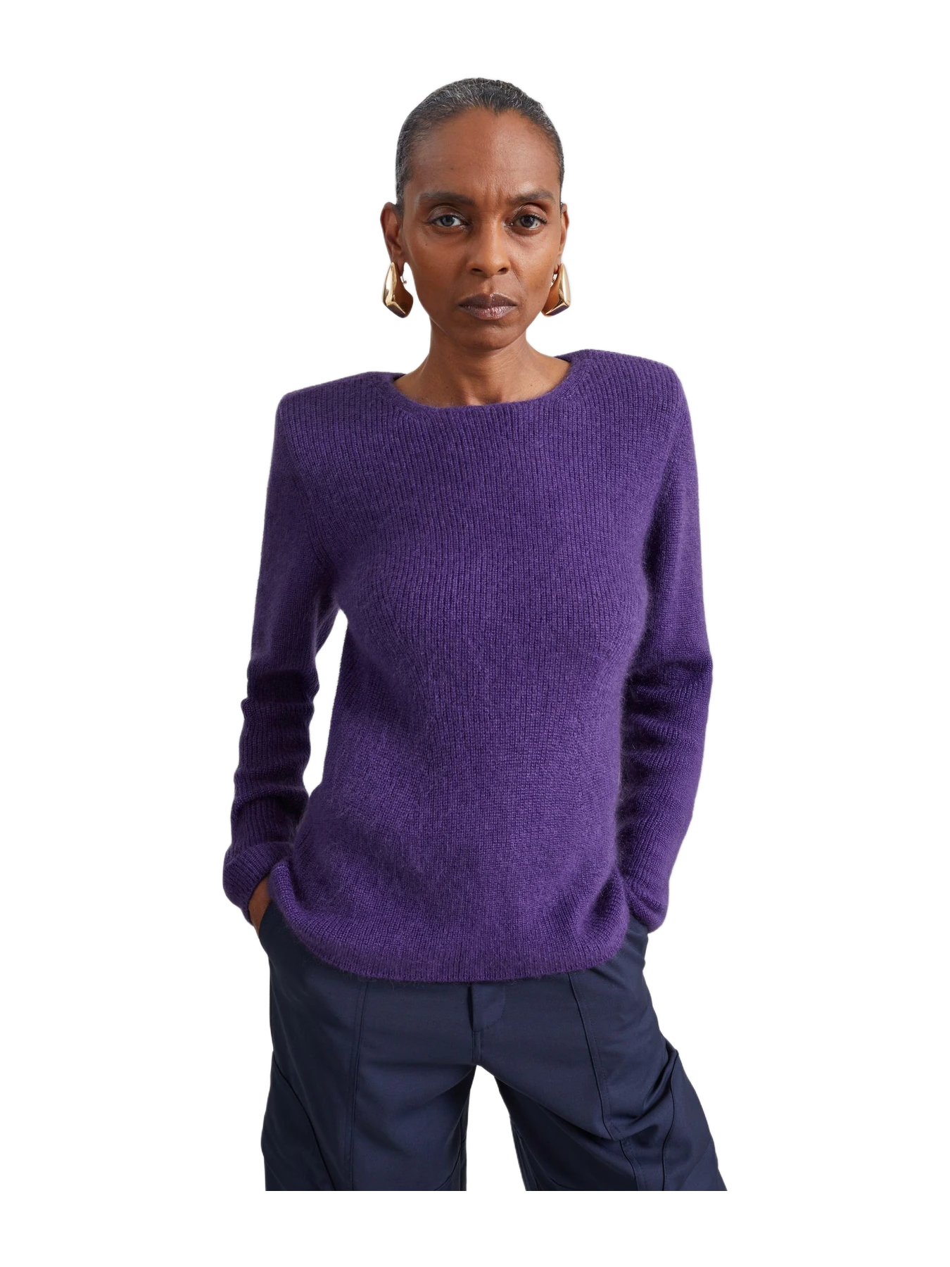 The Frankie Shop Beatrice Knit Padded Long Sleeve Top - Deep Purple