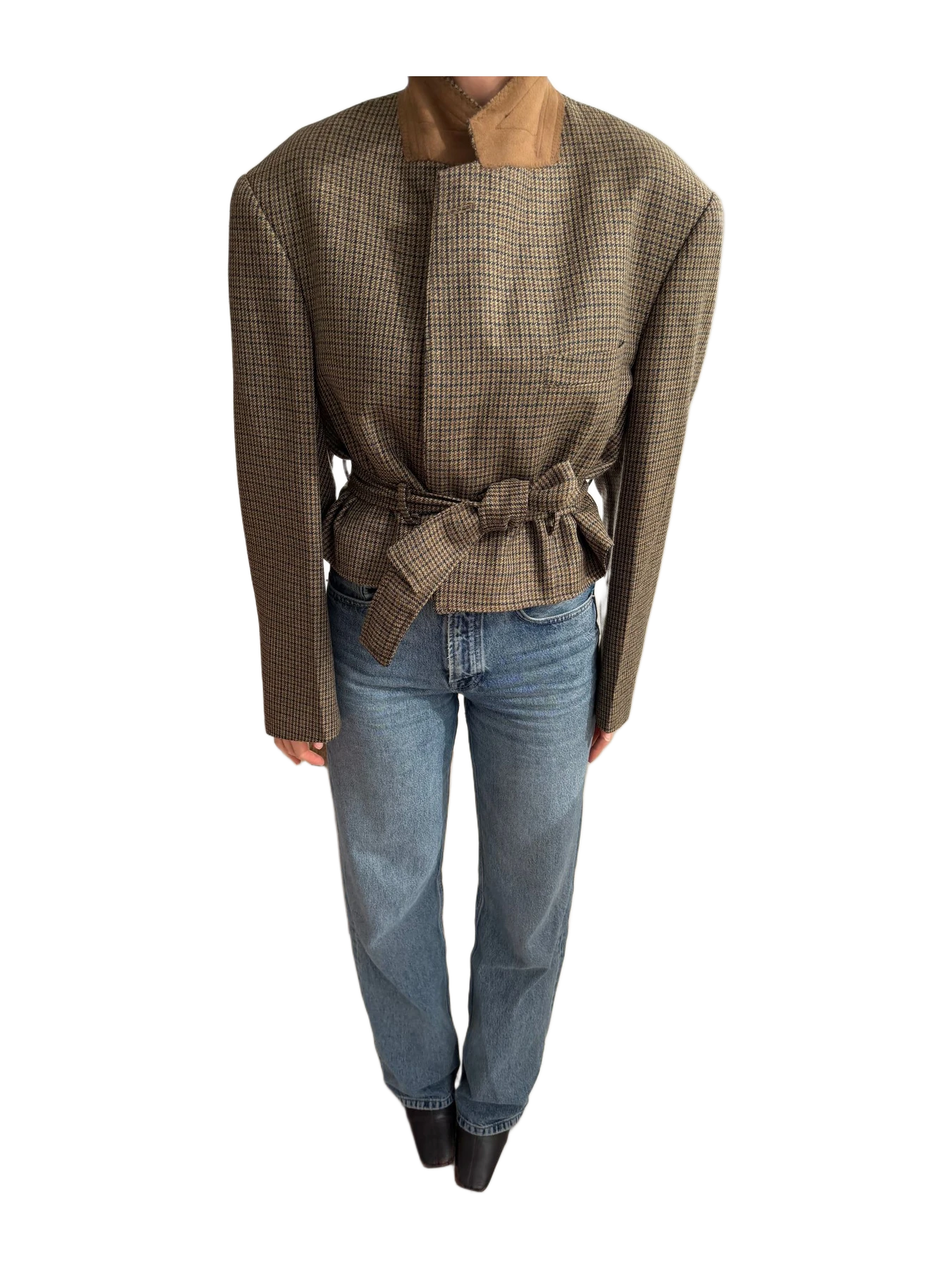 Havre Studio Belted Blazer In Houndstooth