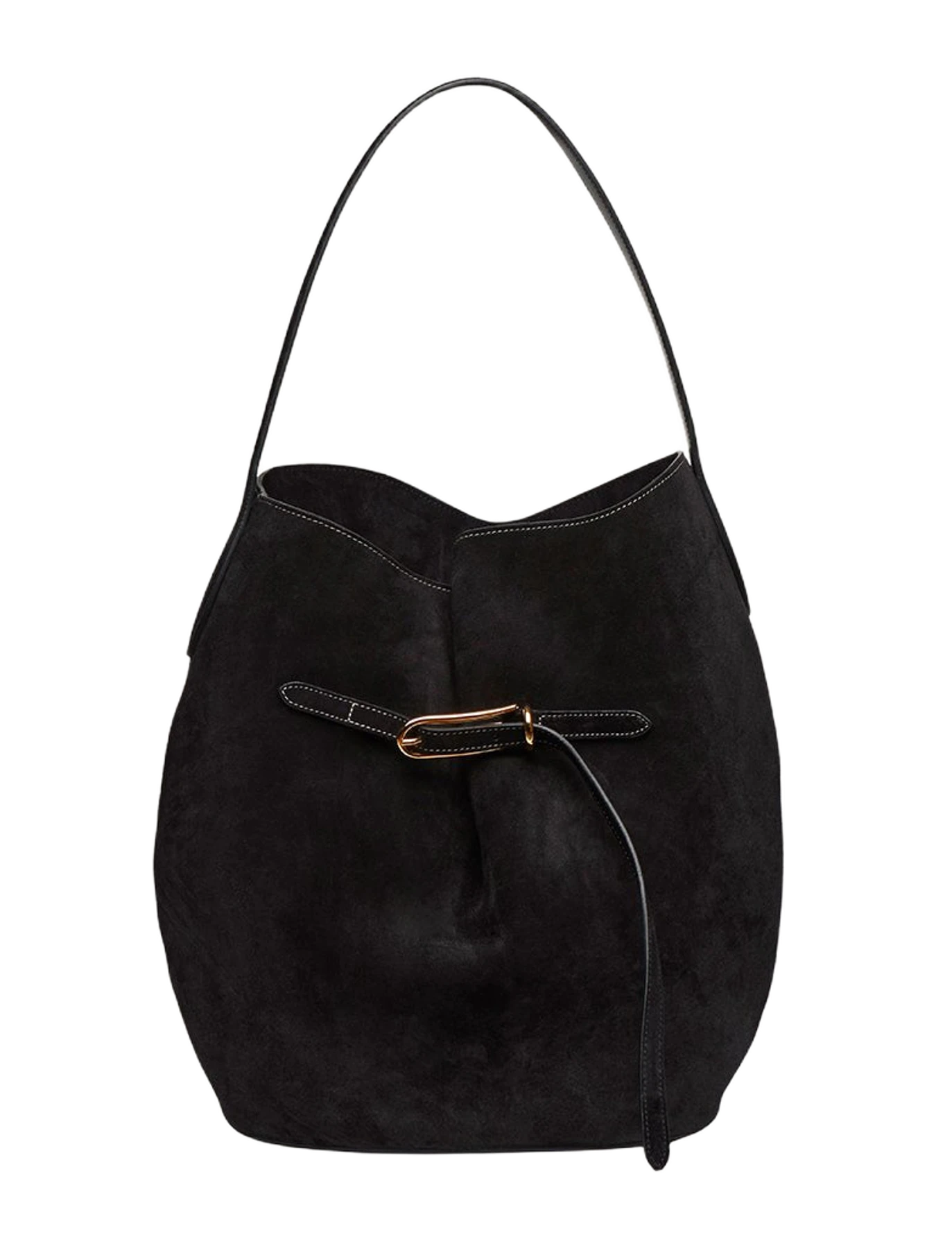 Liffner Belted Bucket Bag Large Black Suede