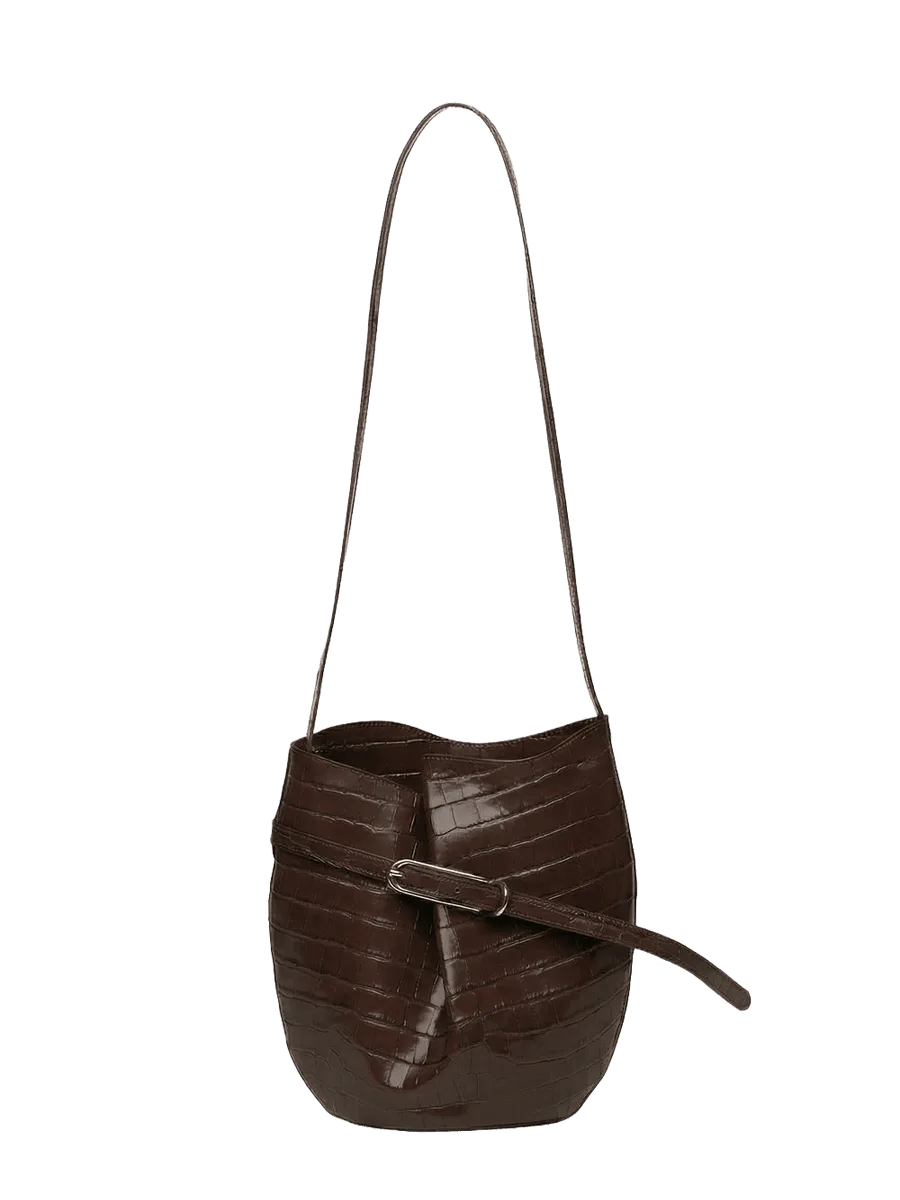 Liffner Belted Bucket Bag Walnut Croc