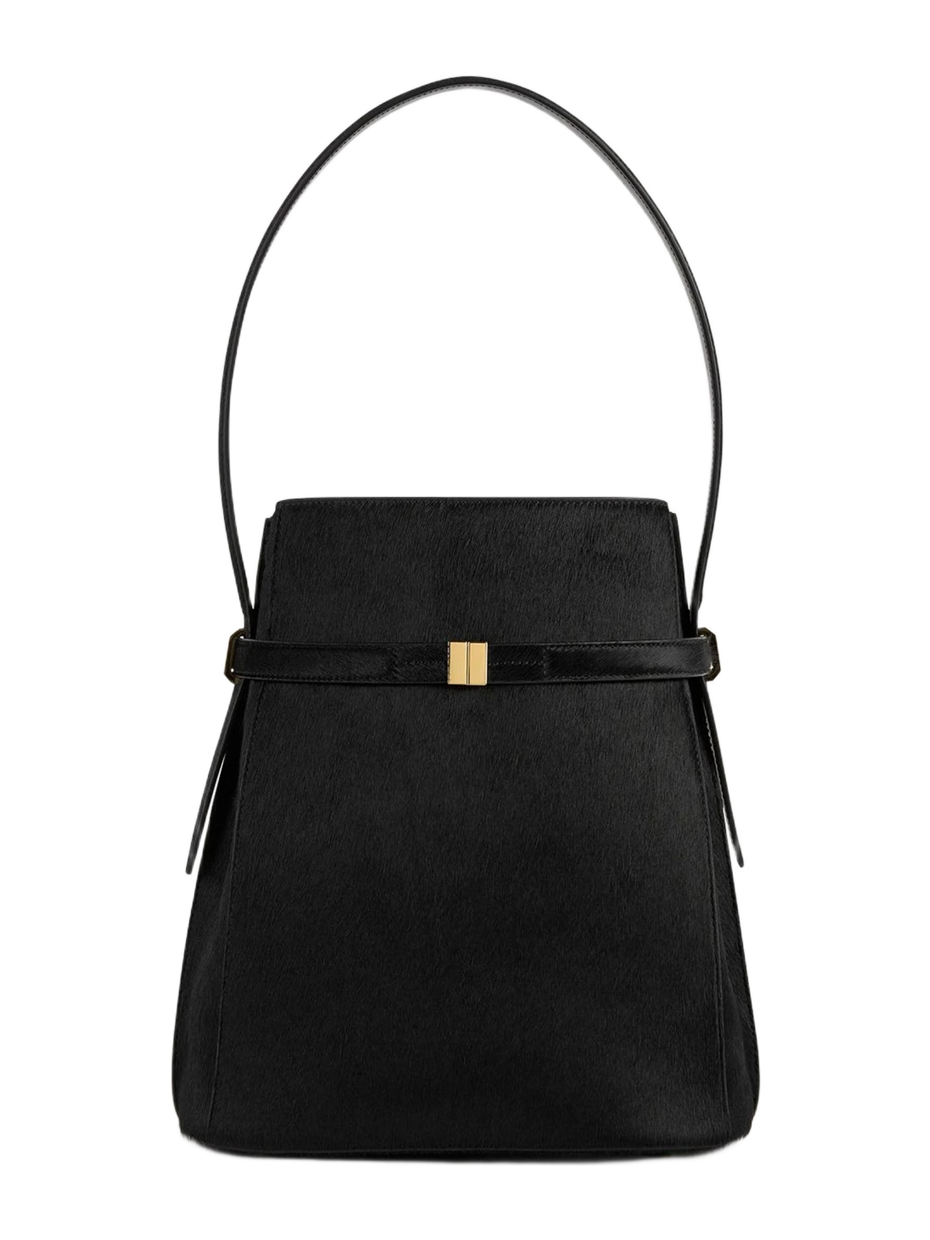 Totême Belted pony hair bucket bag black