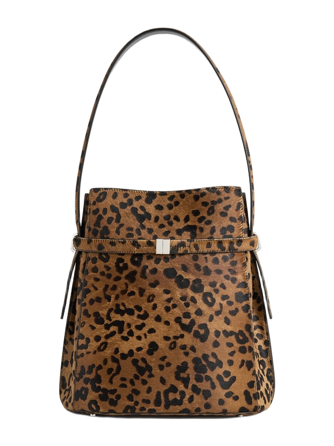 Totême Belted pony hair bucket bag leopard