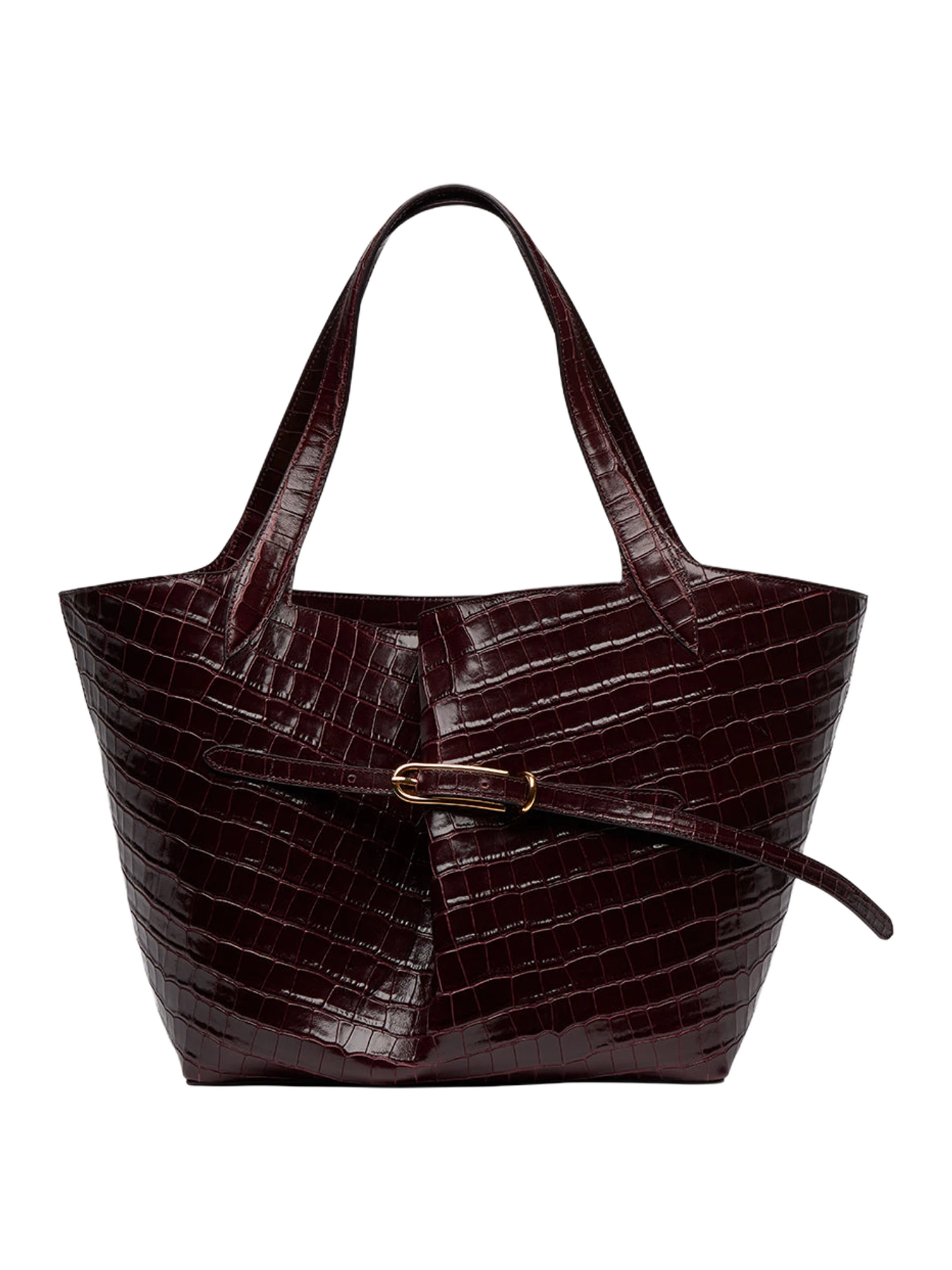 Liffner Belted Tote Burgundy Croc