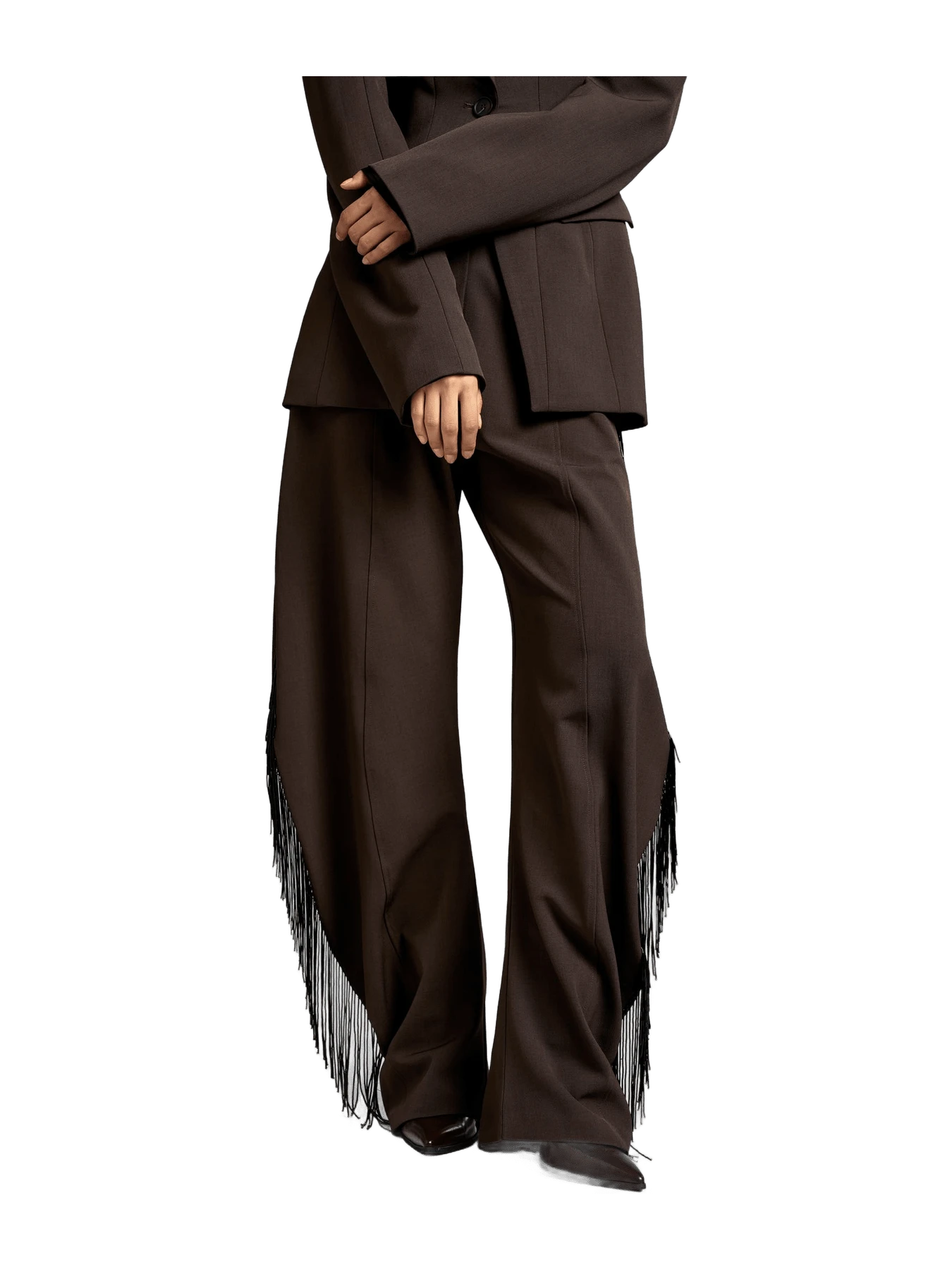The Frankie Shop Bianca Fringed Barrel Leg Pants - Brown