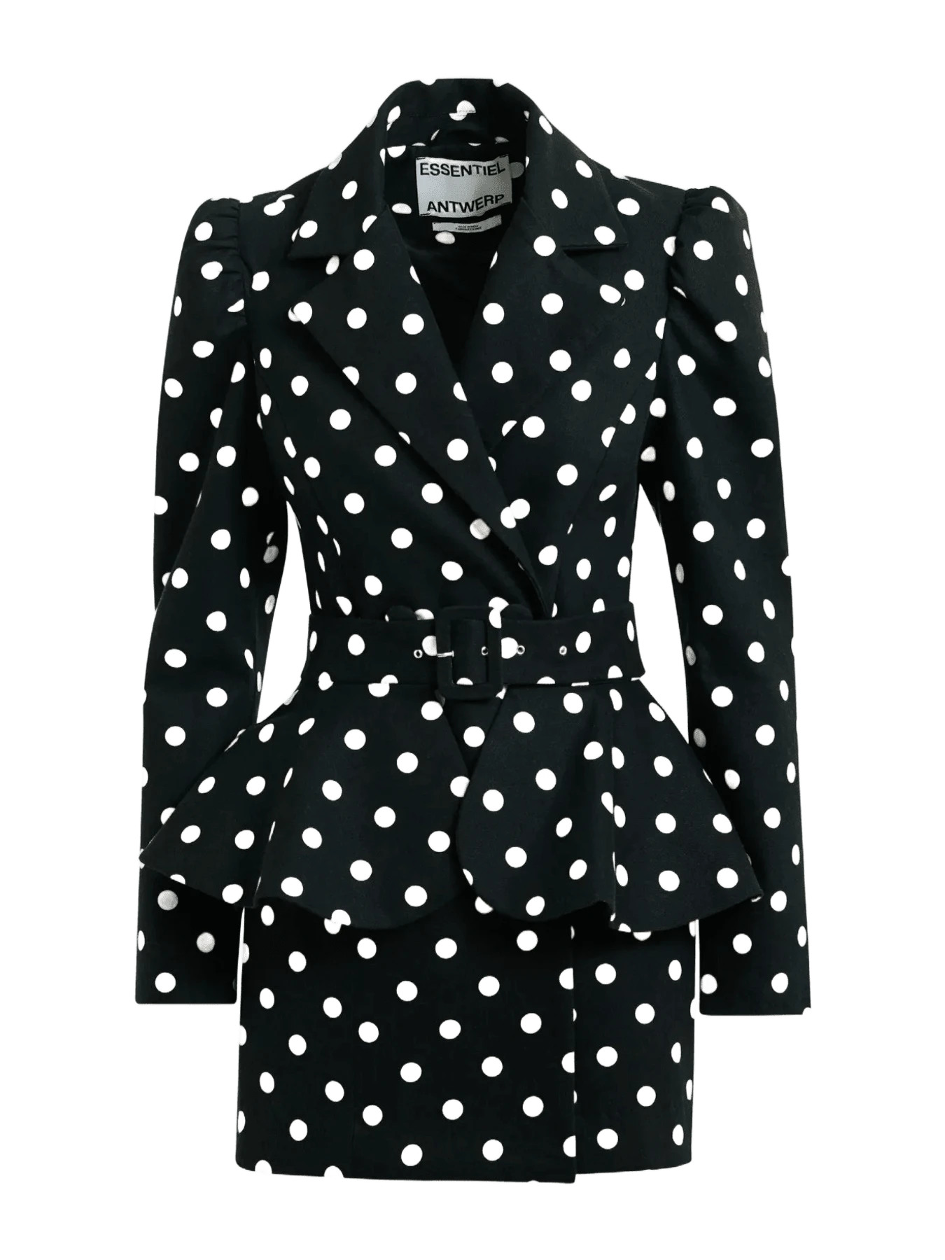 Essentiel Antwerp Black and white polka-dot cotton mini blazer dress